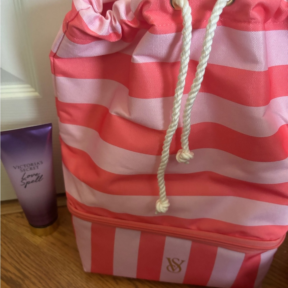 Victoria's Secret Pink and White Striped Backpack